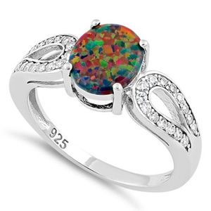 Sterling Silver Black Oval Opal NEW Ring